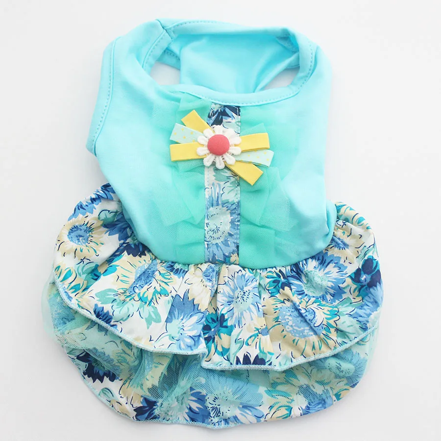 Платье рубашка с цветочным принтом для собак кошек щенков юбка одежда принцессы 5