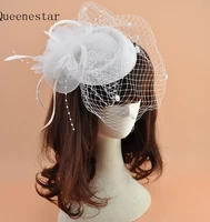 white green dot wedding veil fascinator hat for bride fashion floral feather birdcage hair clip cocktail party ladies headdress