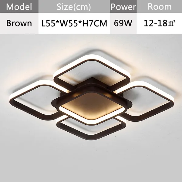 Brown L55xW55CM Коричневые/белые современные светодиодные потолочные лампы, светодиодный светильник для спальни, гостиной, потолочный светильник, светильник для дома, светодиодный светильник - Цвет корпуса: Brown L55xW55CM