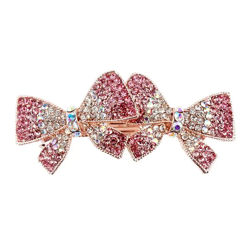 pink WEIMANJINGDIAN разноцветные стразы с двойным бантом заколки для волос ювелирные изделия Аксессуары для волос - Окраска металла: pink