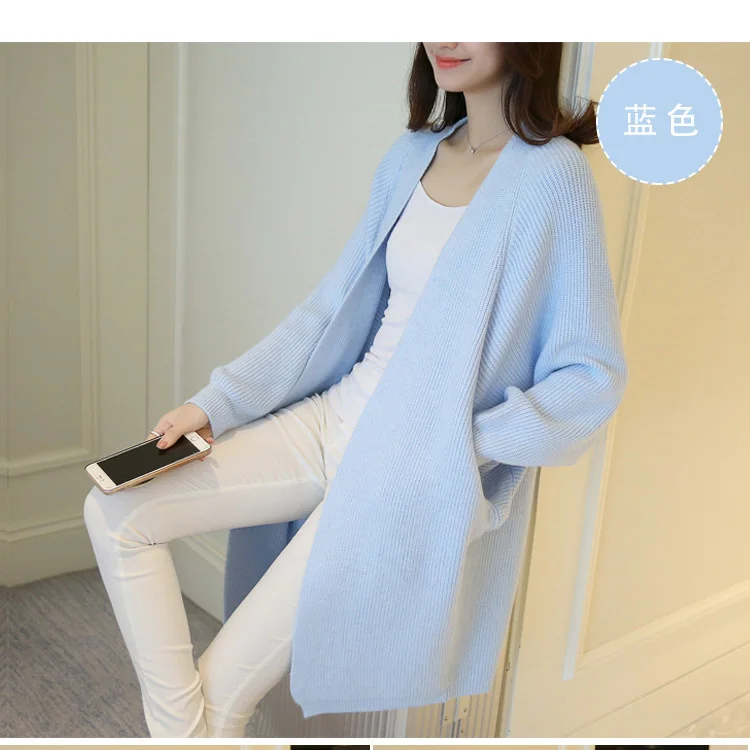 Blue Женские кардиганы Новая мода осень зима теплый длинный Вязанный свитер женский Мягкий Повседневный ажурный женский кардиган женский - Цвет: Blue