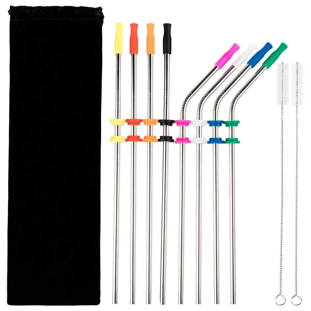 Stainless Steel Metal Straws - for 30oz 20oz Tumbler Set of 8 with Silicone Silencers Straw Tips+2 Brushes | Дом и сад