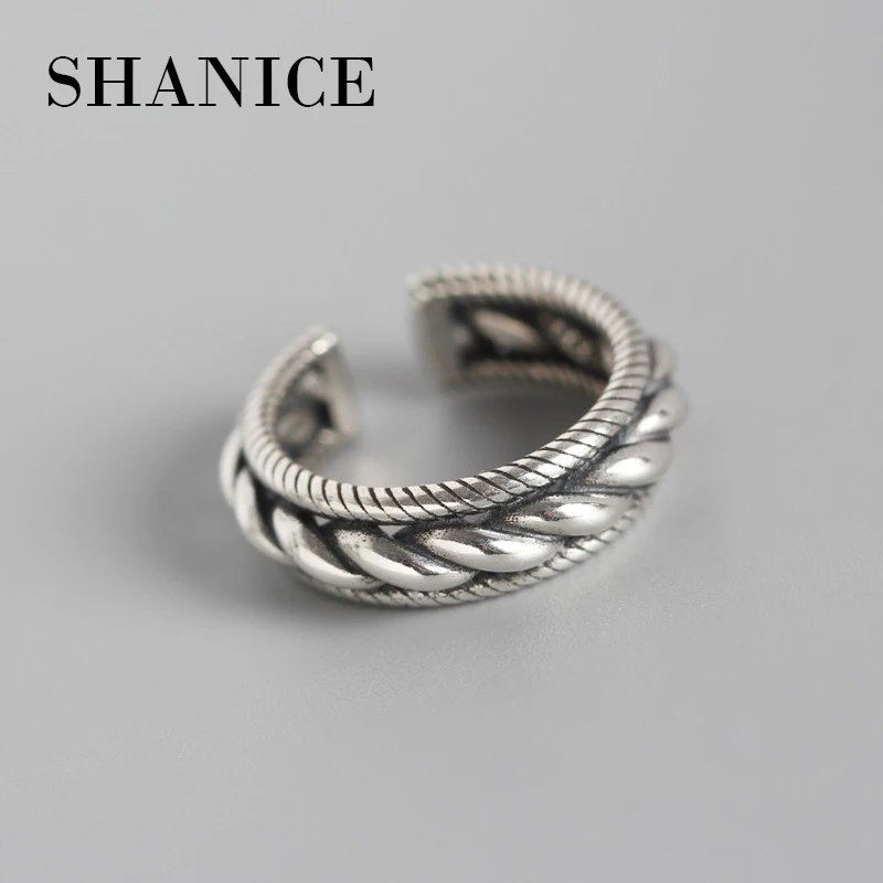 SHANICE 925 пробы Серебряное Открытое кольцо винтажные кольца тяжелое трехслойное cкручивание плетение волос Twist weaving ретро кольцо для женщин панк уличная съемка кольцо