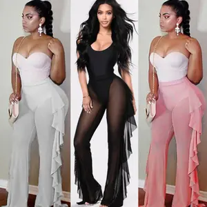 2019 сексуальные женские прозрачные брюки бикини с тюлевыми оборками, большие размеры, свободные длинные брюки пляжная одежда, купальники