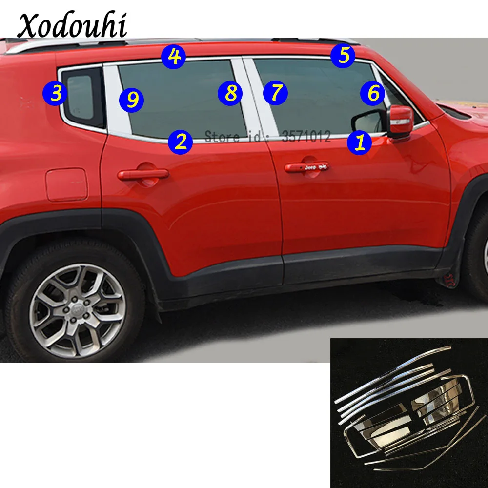 

Для Jeep Renegade 2016, 2017, 2018, 2019, 2020, кузов автомобиля из нержавеющей стали, стеклянная оконная декоративная стойка, средняя колонка, отделка капота