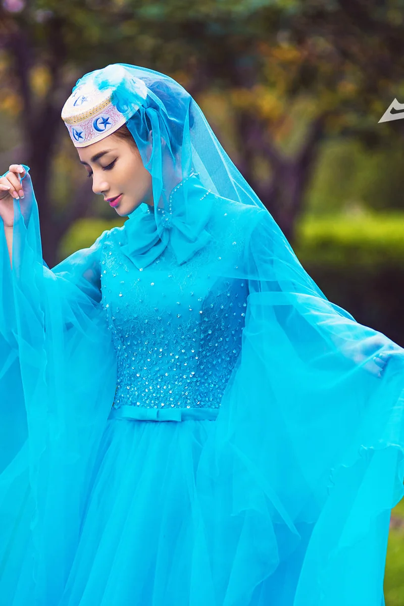 Элегантный бантики высокая шея синий велюр вечерние платья створки длинный