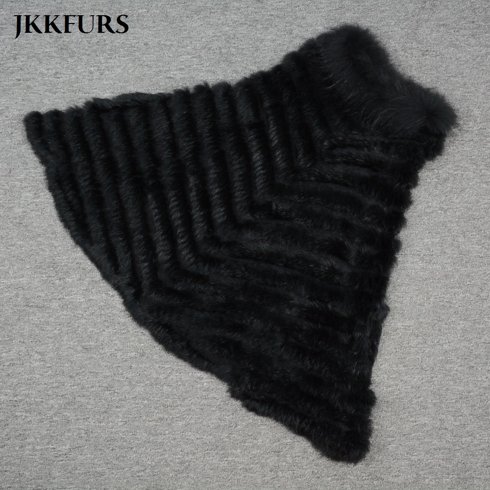 

2021 New Arrivals Real Rabbit Knitted Fur Poncho Genuine Natural Fur Winter Fashion Style Capes Female Party Shawl S7112