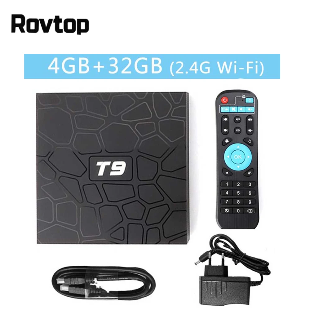 ТВ приставка Rovtop T9 Android 8 1 4 ГБ 32 ГБ/64 Гб RK3328 четырехъядерный смарт BT4.0 H2.65 4K 2 4G/5G
