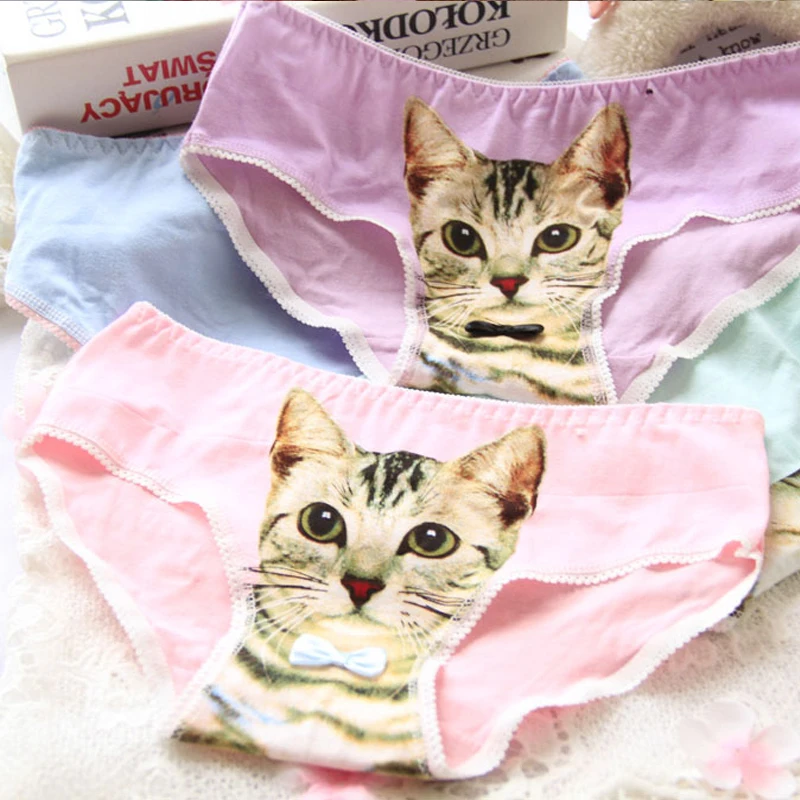 4pcs/lot Cotton Women Underwear Briefs High Quality 3d Printing Panty Cat Panties Sexy Girls Plus Size Calcinhas Tanga | Женская одежда