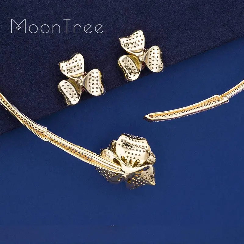 MoonTree Модный Роскошный цветок Роскошные Стразы AAA кубический цирконий 3 тона