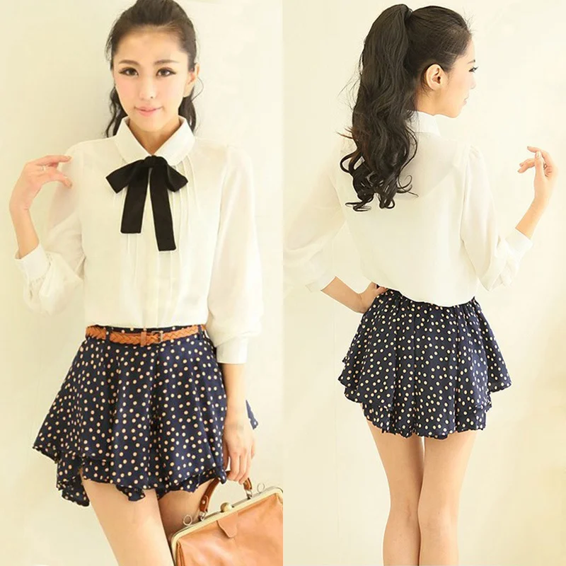 Лидер продаж модные женские элегантные белые рубашки с галстуком бабочкой