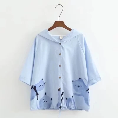 blue LKGHULO новинка Женская модная повседневная свободная толстовка с капюшоном с животным принтом Топ весна осень лето толстовка A235 - Цвет: blue