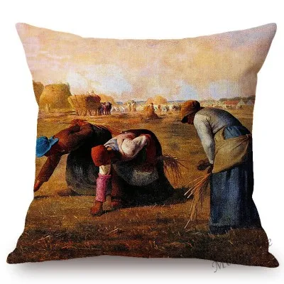 Jean Francois Millet Pastoral Realism Oil Painting The Gleaners Harvest Home Decoration Art Pillow case Linen Sofa Cushion Cover