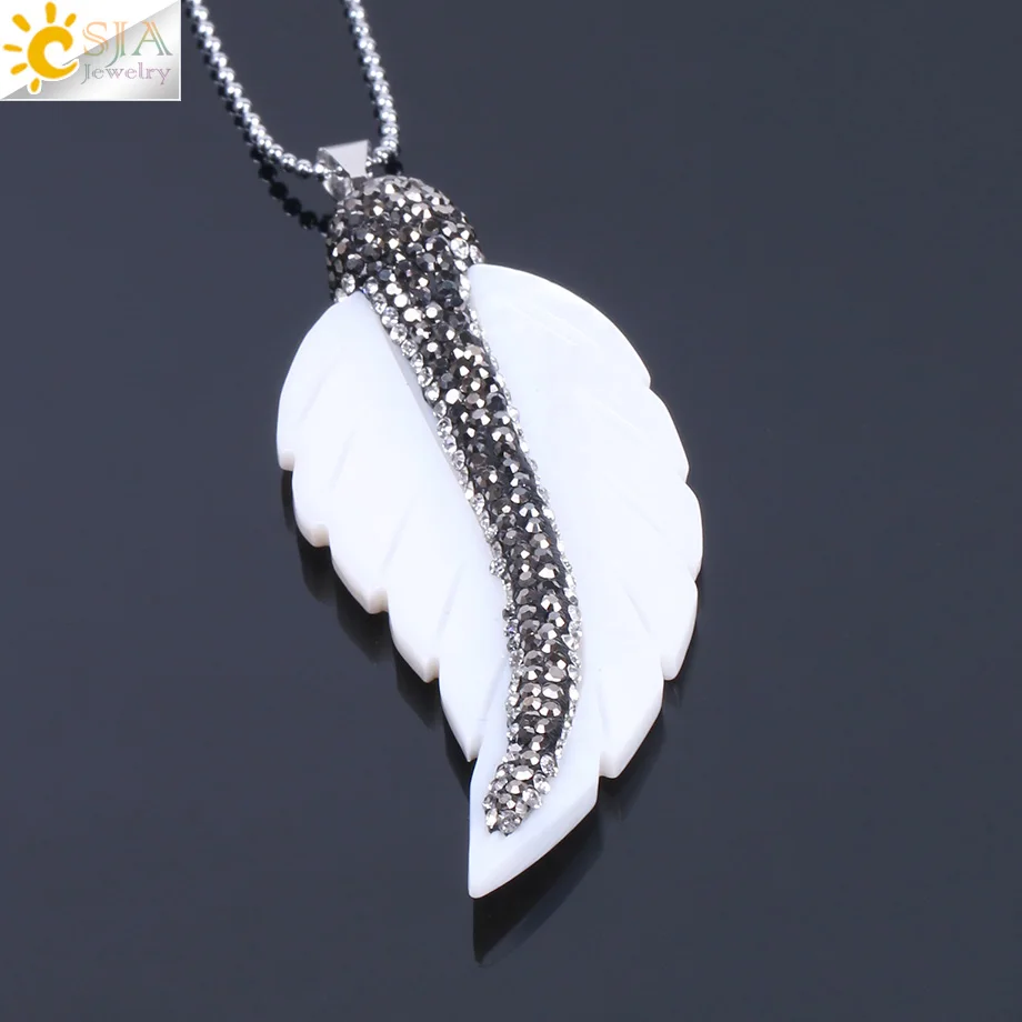 Pendant Chain CSJA натуральный перламутровый белый корпус колье с узором в виде листика и подвески богемный горный хрусталь Кристалл CZ бусины Шарм Макси ювелирные изделия F135 - Окраска металла: Pendant Chain