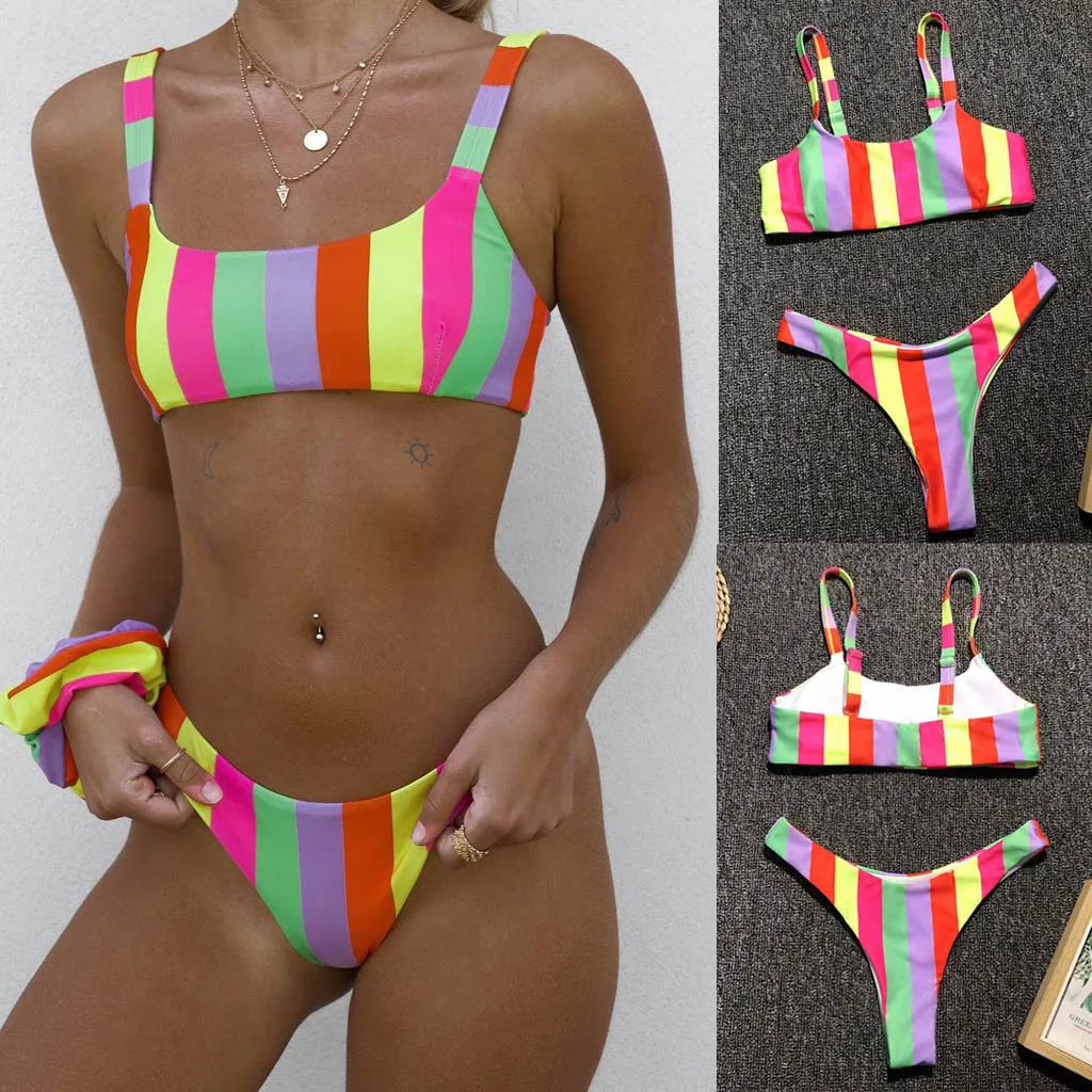 Женский раздельный купальник SAGACE танкини в полоску с принтом спортивный пуш ап