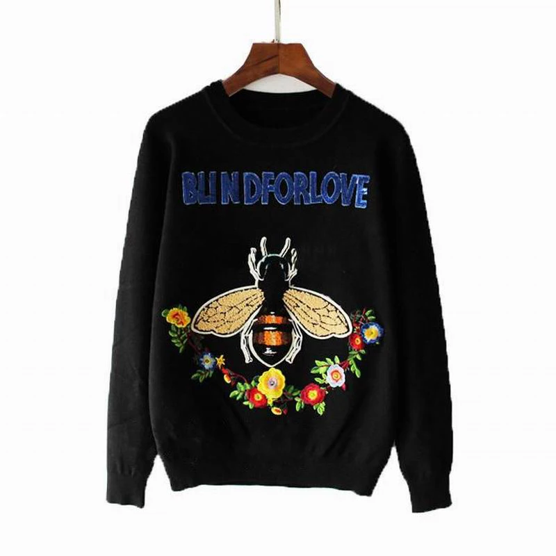 New 2018 Woman Round Collar Elegant Thicken Butterfly Flower Embroidery Knitted Pullovers Jumper Tops Sweaters Red Black | Женская