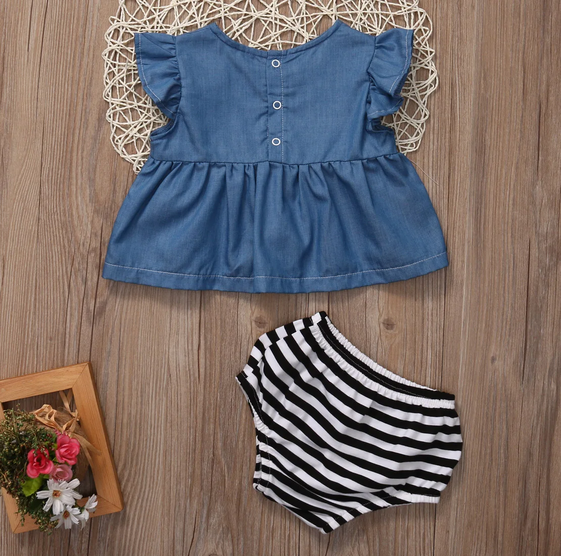 Одежда для маленьких девочек Платье-туника в ковбойском стиле + шорты полоску