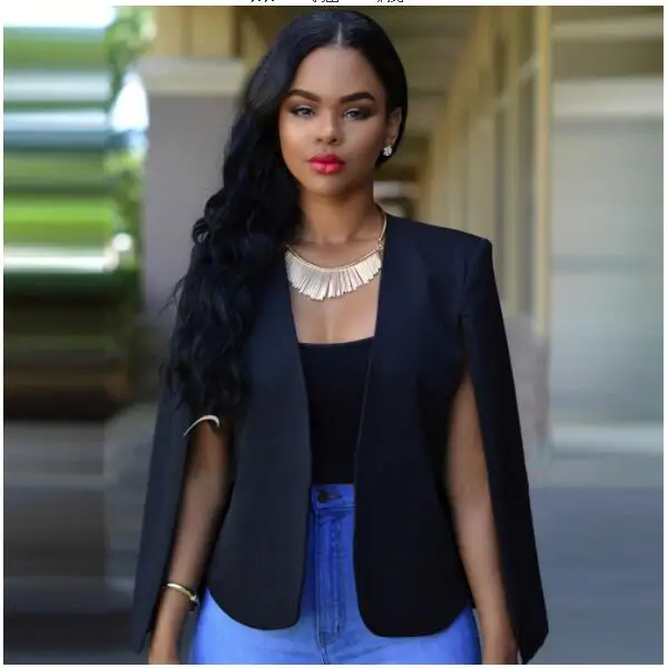 

Fashion Cloak Cape Blazer Women Coat White Black Lapel Split Long Sleeve Pockets Solid Casual Suit Jacket Workwear