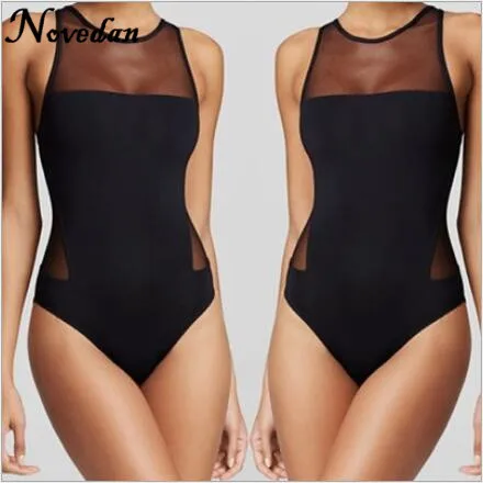 Женский сексуальный цельный купальник черный однотонный летний купальный