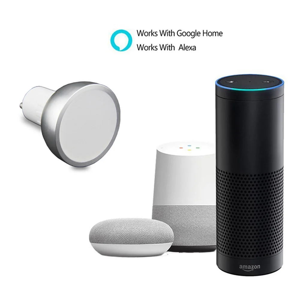 Умная Светодиодная лампа с регулируемой яркостью Wi Fi GU10 RGBW 5 Вт совместима Alexa и
