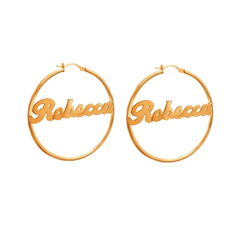 Stainless Steel Gold Earrings Custom Personalized Nameplate Name Hoop Earrings for Women