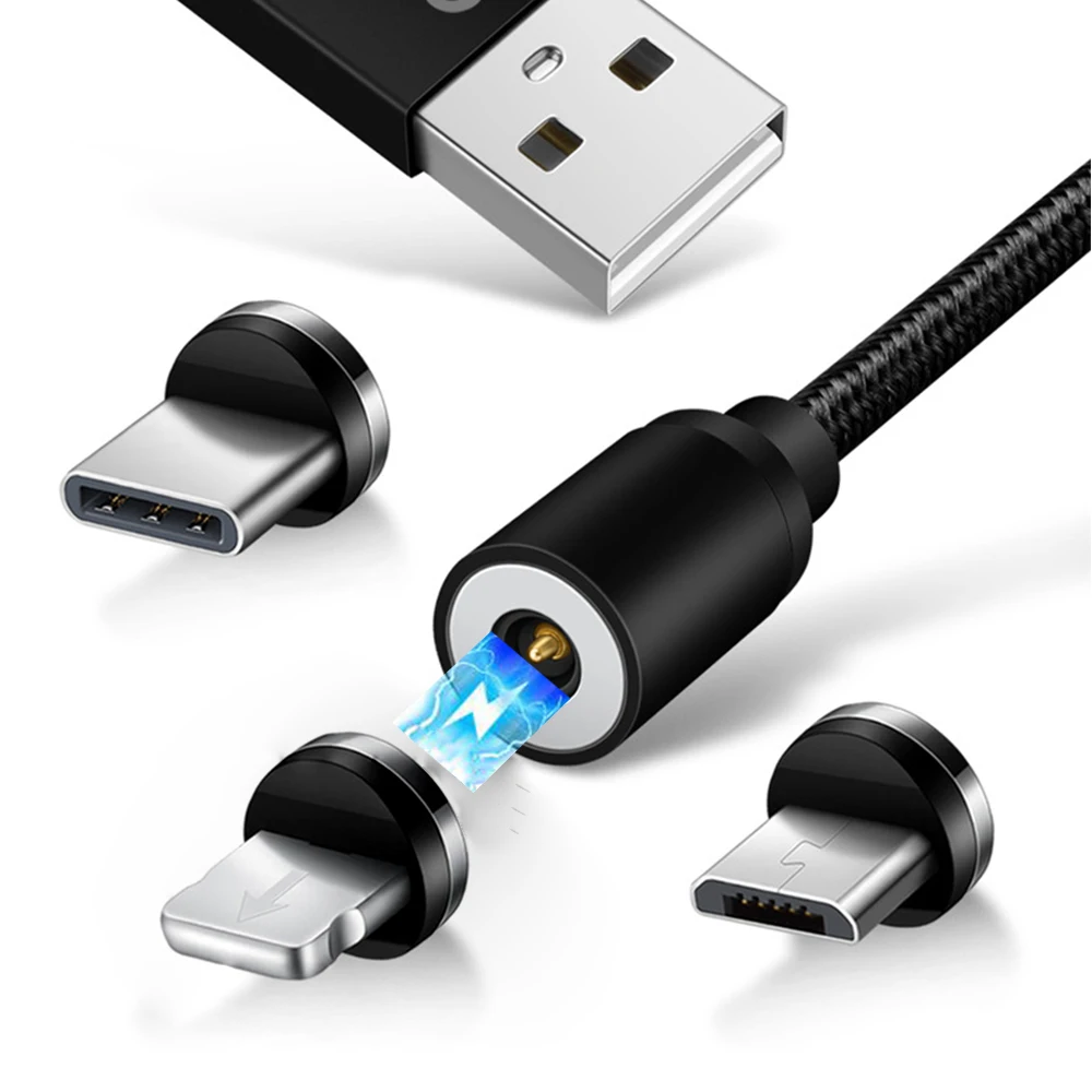 Магнитный usb-кабель 1 м для iPhone X 8 7 6 Plus 5S USB type C и Micro магнитный зарядки светодиодный
