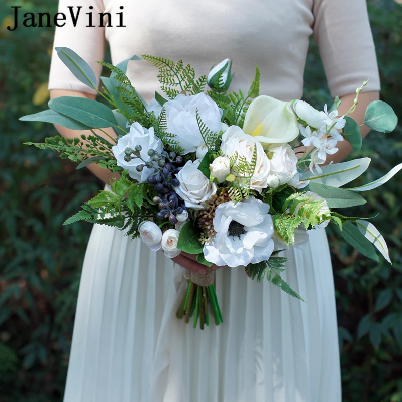 Романтичный букет JaneVini белые цветы для свадьбы искусственный искусственные - Фото №1