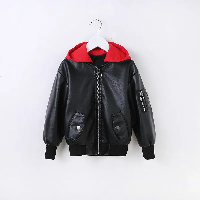 Toddler boy jacket Autumn and winter Leather jackets Girls PU outerwear Kids Hooded Faux leather coats Fit for 3-12years | Детская