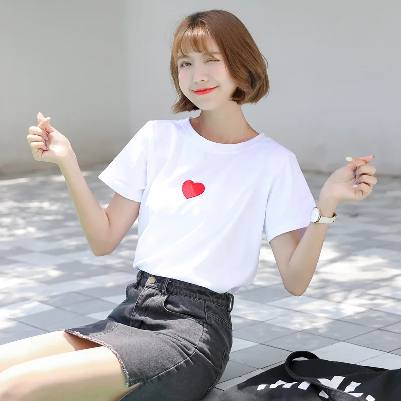 Белая футболка женское летнее платье с коротким рукавом 2019 Новое корейское