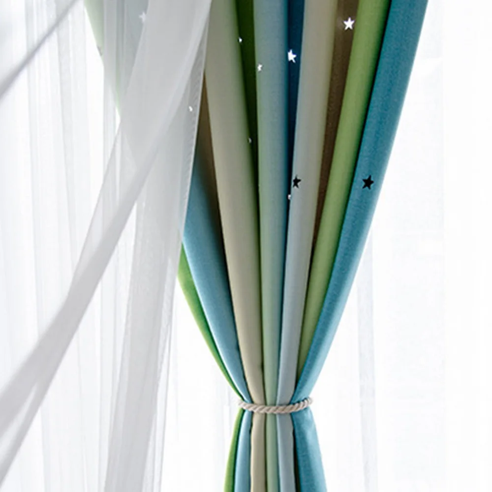 Color 01-Green Полые шторы со звездами для гостиной градиентные розовые двухслойные затемненные шторы для детской комнаты для девочек белые прозрачные шторы M0804 - Цвет: Color 01-Green