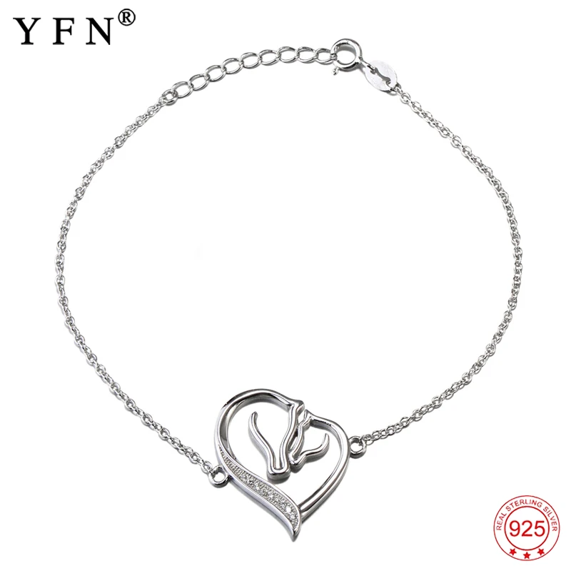 

Hot Genuine 925 Sterling Silver Heart Charming Bracelet Fashion Jewelry Cubic Zirconia Horse Head Bracelets & Bangles For Women