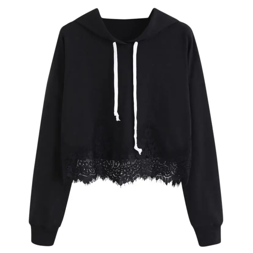 CHAMSGEND female sweatshirts Women Lace Long Sleeve Blouse Hooded Sweatshirt Pullover Casual Tops 2018 C30827 | Женская одежда
