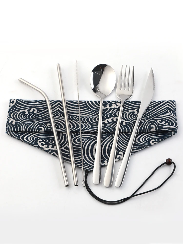 

Reusable Silverware with Metal Straw Spoon Fork Chopsticks Drinking Straws Dinnerware Set Travel Camping Cutlery Set