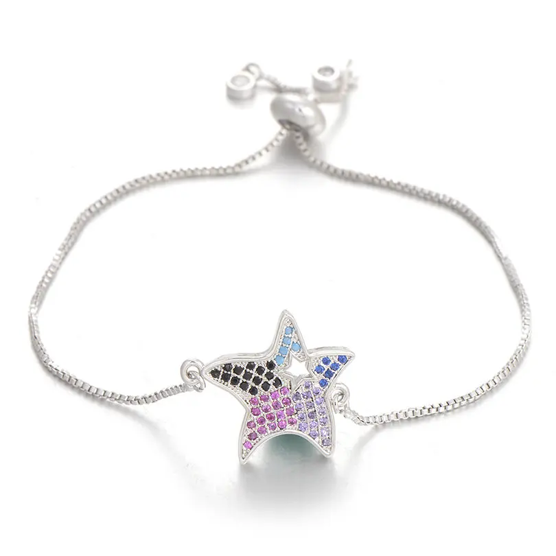 silver Pipitree, многослойный CZ Циркон, полая звезда, очаровательный браслет, Femme, регулируемая цепочка, браслеты для женщин, ювелирные изделия, pulseira feminina - Окраска металла: silver