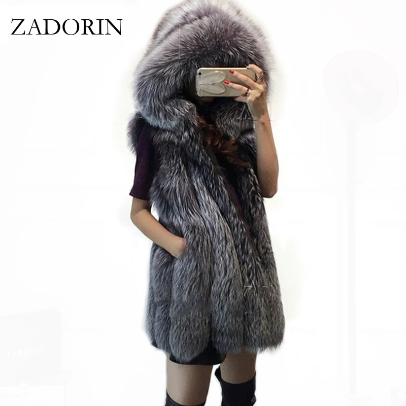 Женский жилет с капюшоном ZARORIN модный из искусственного лисьего меха Толстая