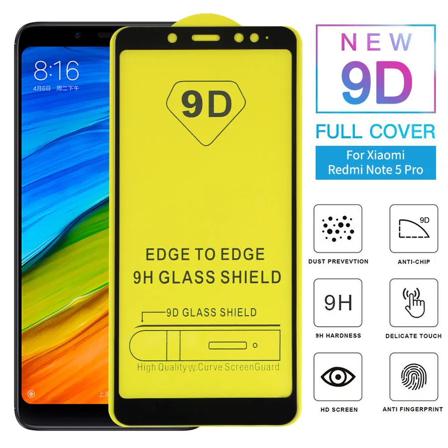9D полное клеевое покрытие из закаленного стекла для Xiaomi Redmi Note 5 Pro Защитная пленка