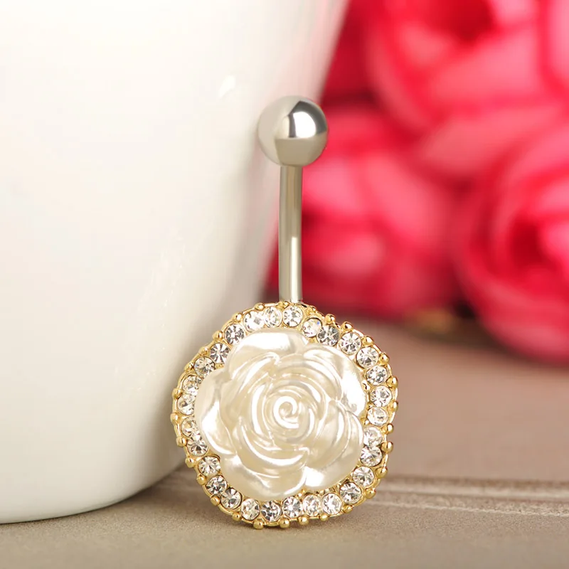 Funmor кольцо на пупок из нержавеющей стали с белой розой великолепное для пирсинга