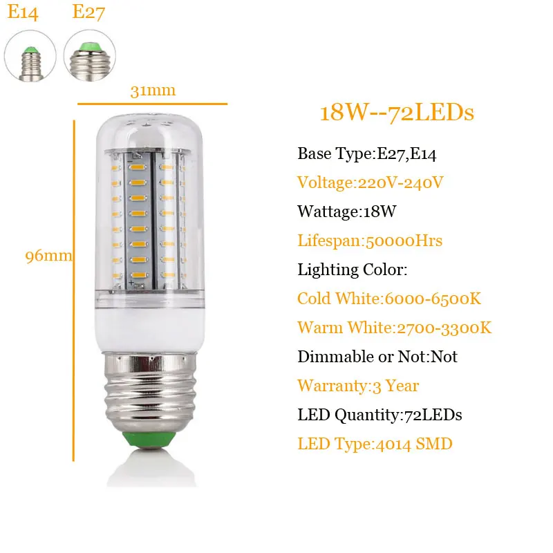 Светодиодный лампы E27 E14 SMD 4014 светодиодный потолочный светильник 36 45 56 72 126 138 162 светодиодный s AC 220V светодиодный кукурузная лампа светильник люстра, 7 Вт, 9 Вт, 15 Вт, 20 Вт, 25 Вт 30 Вт 35 Вт