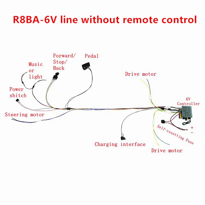 R8BA-6V Without RC Детский Электрический Автомобиль DIY модифицированные провода и переключатель комплект, с 2,4G Bluetooth 12 В пульт дистанционного управления самодельная Детская электрическая машина - Цвет: R8BA-6V Without RC