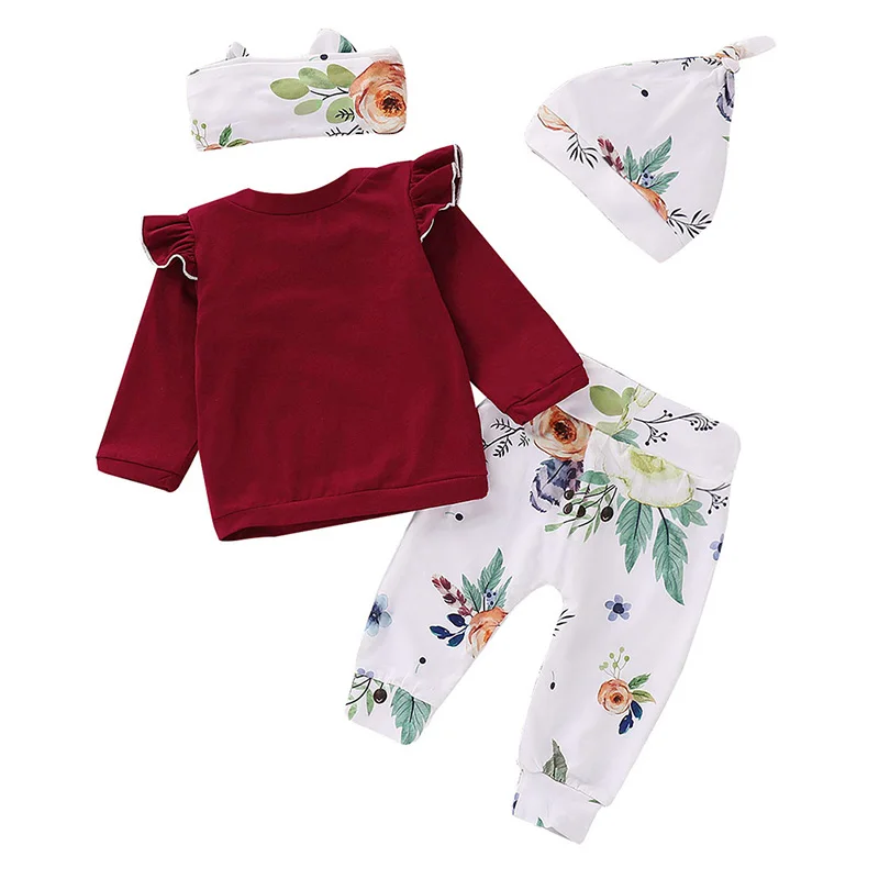 4 шт./компл. комплект одежды для новорожденных боди девочек + штаны леггинсы шапка