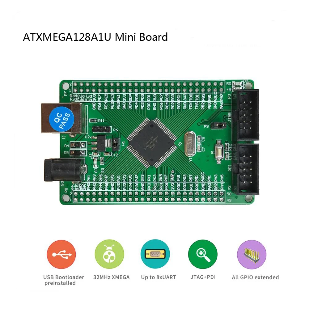 ATMEL ATxmega128A1U мини плата 12 бит ADC DAC 8UART USB устройство JTAG PDI загрузчик предварительно