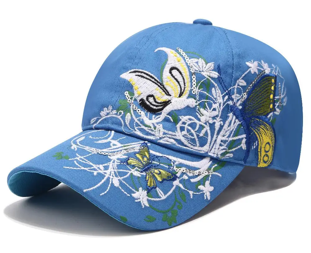 Pokemon Go Gorra Женская Цветочная вышитая бейсболка с бабочкой женские шляпы модная повседневная женская Регулируемая бейсбольная шапка - Цвет: blue