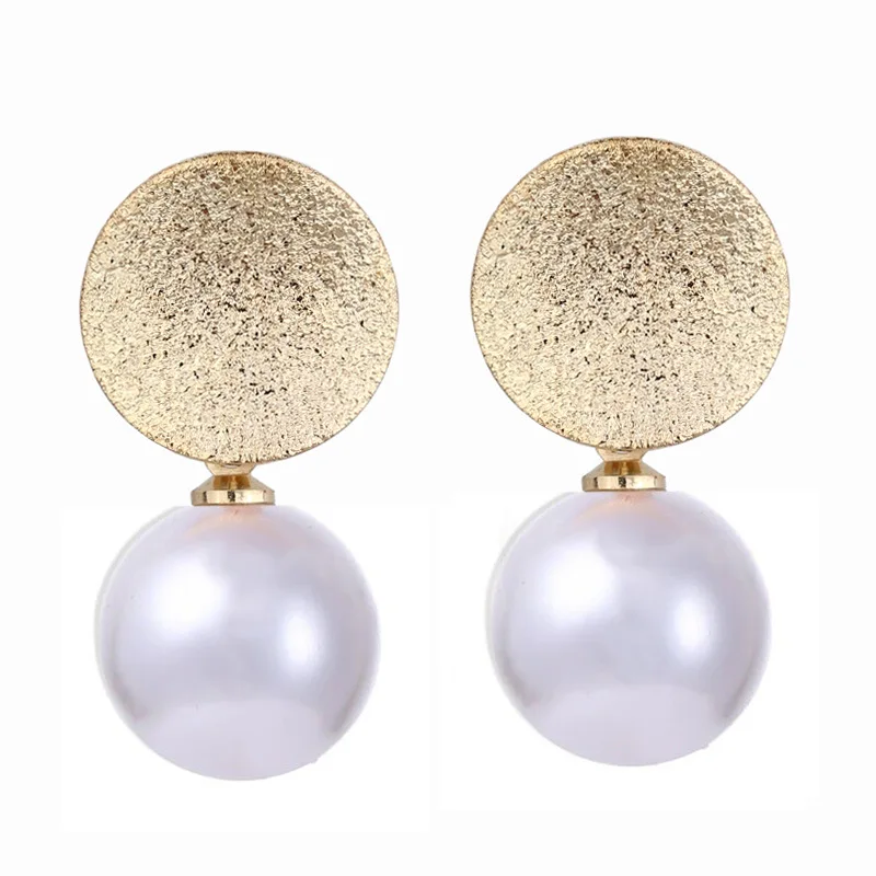 

New Retro Style Creative Fashion Ear Jewelry Round Matte Earrings Imitation Pearl Pendant Wild Earrings Female Accessories