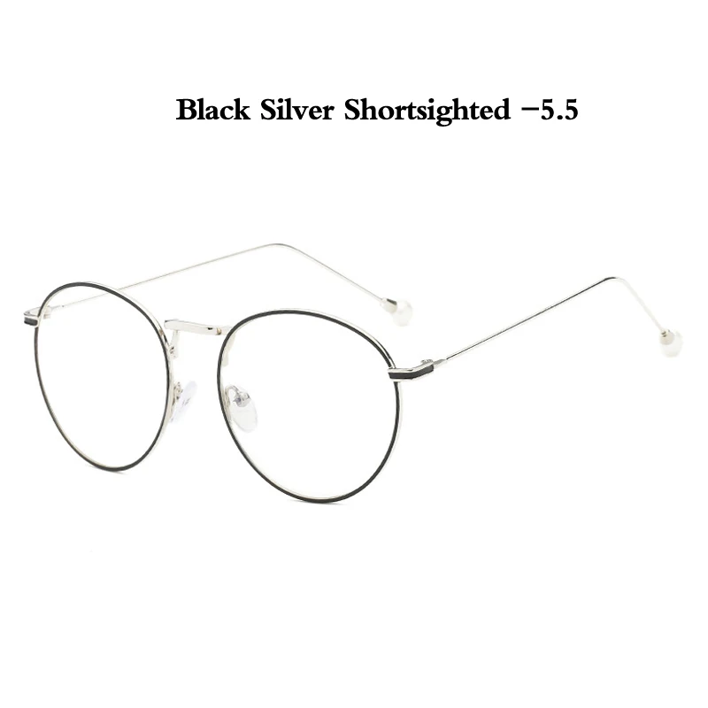 B silver myopia 5.5 Zilead роскошные женские жемчужные очки для близорукости металлические круглые очки по рецепту близорукие очки для женщин близорукие унисекс - Цвет оправы: B silver myopia 5.5