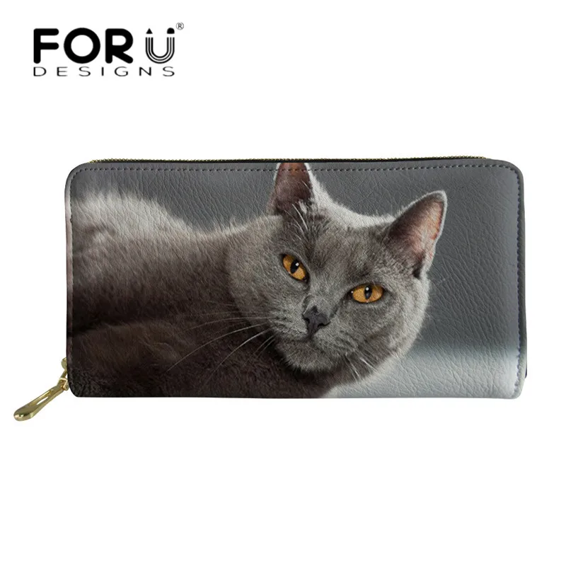 

FORUDESIGNS Chartreux Cat 3D Print Wallet Female Long Leather Waterproof Wallets Women Coin Purse Card Holder Portefeuille Femme
