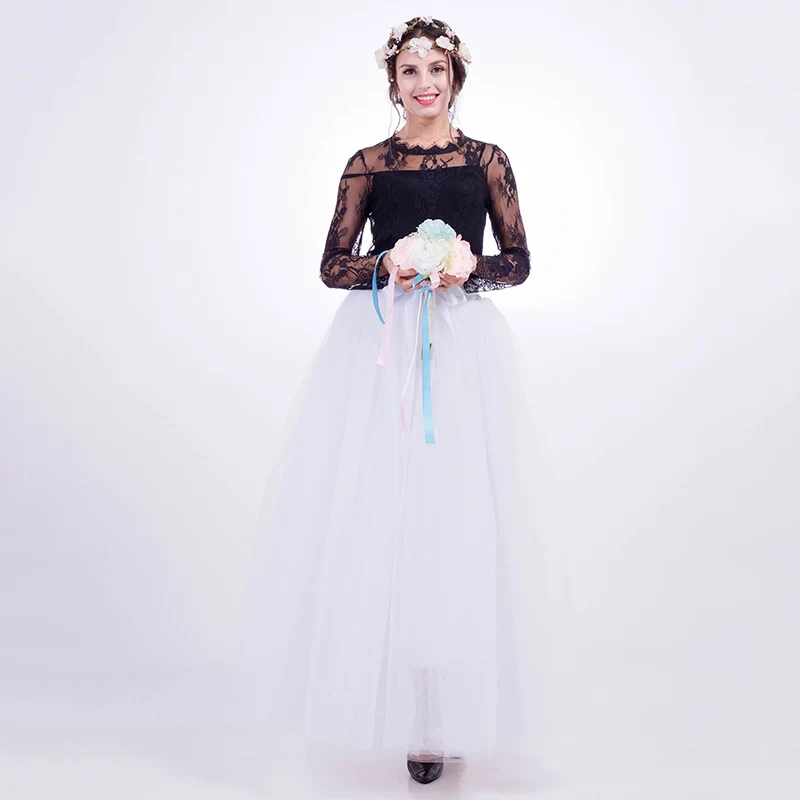 

7 Layers Elegant Women Skirt Tutu Long Tulle Skirts Womens Fashion Wedding Bridal Bridesmaid Skirt Faldas Jupe Longue Saias