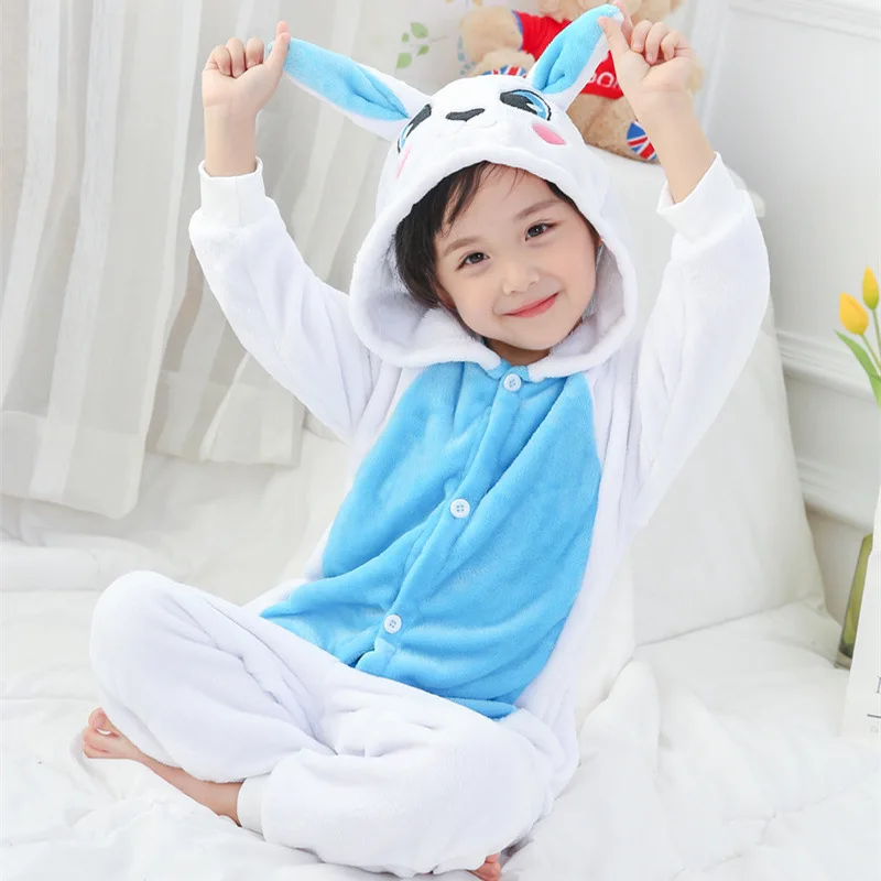 

Kid's Kugurumi Onesie Animal Cartoon Blue Rabbit Cosplay Costume Flannel Pajama One Piece Boy Girl Child pyjama Sleep Suit