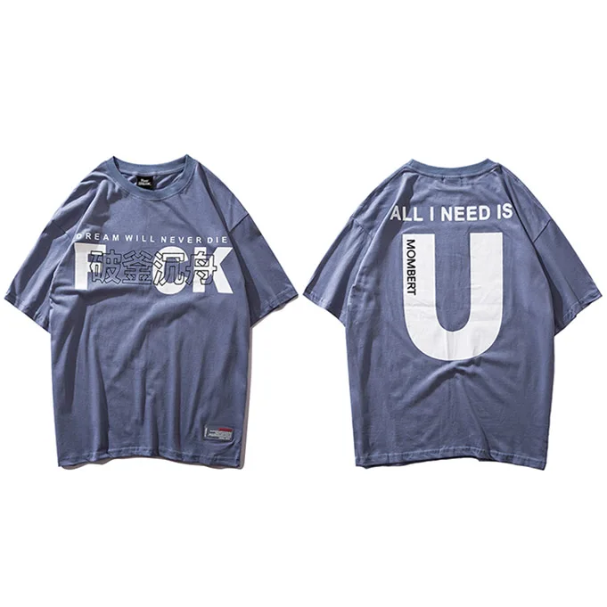 A15T709 Grey Blue Hip Hop T Shirt Streetwear Men Harajuku Letter Funny T-Shirt Cotton Summer Fashion Skateboard Tshirt Short Sleeve Tops Tees - Цвет: A15T709 Grey Blue