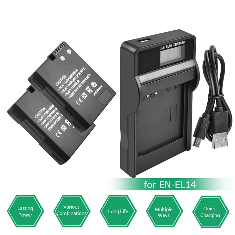 Batcool для Nikon 7 2 V 1500mAh EN-EL14 батарея EN EL14 + ЖК-зарядное устройство D3100 D3200 D3300 D5100 D5200 D5300
