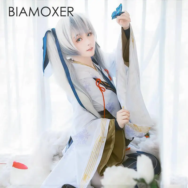 Biamoxer 2018 Snow Hatsune Cos одежда Vocaloid Мику снежное кимоно ведьмы косплей костюм